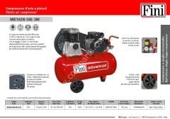 Fini Advanced 50 Litre Pistonlu Hava Kompresörü MK102N-50E-2M 50 Litre, 1,5kW./2HP, Monofaze, Kayış Kasnaklı, Çift Silindirli, Yağlı Tip, İtalyan Fini Marka