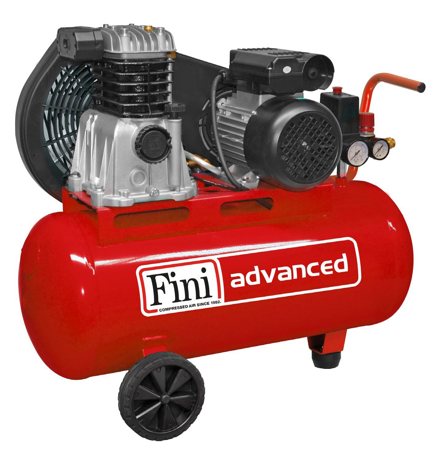 Fini Advanced 50 Litre Pistonlu Hava Kompresörü MK102N-50E-2M 50 Litre, 1,5kW./2HP, Monofaze, Kayış Kasnaklı, Çift Silindirli, Yağlı Tip, İtalyan Fini Marka