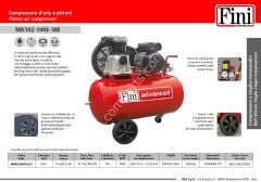 Fini Advanced 100 Litre Pistonlu Hava Kompresörü MK102-100E-3M 100l. Kayış Kasnaklı, 2,2kW./3 HP, Monofaze, 100 Litre Tank, 10 bar, Çift Silindirli, Yağlı Tip, İtalyan Fini Marka