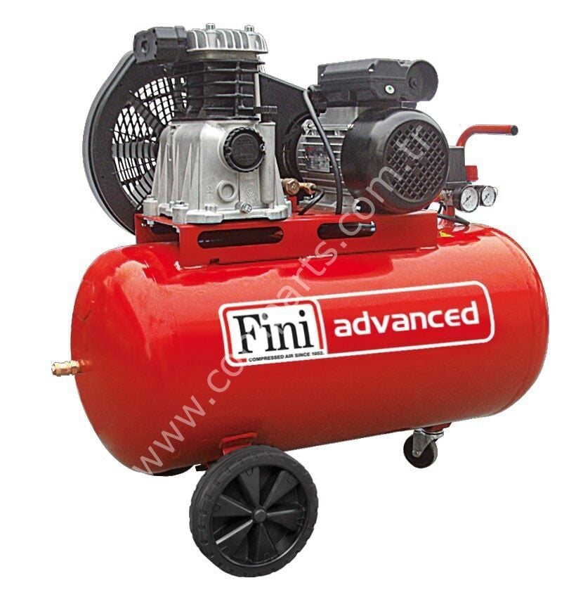 Fini Advanced 100 Litre Pistonlu Hava Kompresörü MK102-100E-3M 100l. Kayış Kasnaklı, 2,2kW./3 HP, Monofaze, 100 Litre Tank, 10 bar, Çift Silindirli, Yağlı Tip, İtalyan Fini Marka