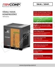 TRYCOMP TRY15TD 15 kW / 20 HP IE5 PM Motorlu Vidalı Hava Kompresörü