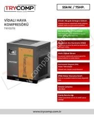 TRYCOMP TRY55TB 55 kW / 75 HP IE5 PM Motorlu Vidalı Hava Kompresörü